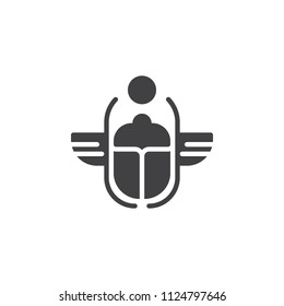 Egyptian Scarab vector icon. filled flat sign for mobile concept and web design. Winged scarab Beetle and sun simple solid icon. Symbol, logo illustration. Pixel perfect vector graphics