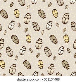 Egyptian scarabs. seamless pattern, hand drawn beige doodles