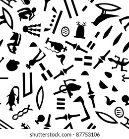 Egyptian seamless hieroglyphs pattern.  For easy making seamless pattern just drag all group into swatches bar, and use it for filling any contours.