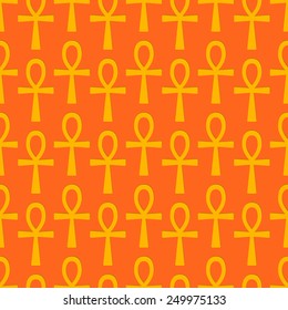 Egyptian seamless pattern with Ankh, an Egypt cross. Egypt hieroglyphs. Tribal art repeating background texture. Key of Life, Eternal Life, Egyptian Cross, breath of life, crux ansata