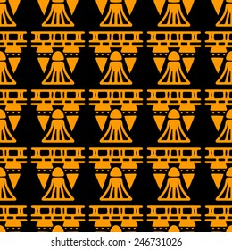 Egyptian seamless pattern in black and gold. Egypt hieroglyphs. Tribal art repeating background texture. Cloth design. Wallpaper 