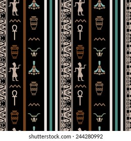 Egyptian seamless pattern. Egypt hieroglyphs. Tribal art repeating background texture. Cloth design. Wallpaper 