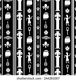 Egyptian seamless pattern. Egypt hieroglyphs. Tribal art repeating background texture. Cloth design. Wallpaper 