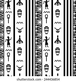 Egyptian seamless pattern. Egypt hieroglyphs. Tribal art repeating background texture. Cloth design. Wallpaper 