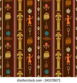 Egyptian seamless pattern. Egypt hieroglyphs. Tribal art repeating background texture. Cloth design. Wallpaper 