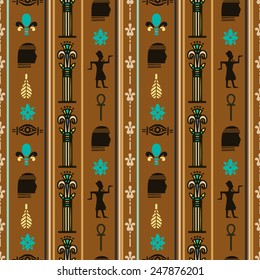 Egyptian seamless pattern. Egypt hieroglyphs. Tribal art repeating background texture. Cloth design. Wallpaper 