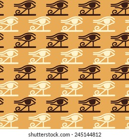 Egyptian seamless pattern with Eye of Horus. Egypt hieroglyphs. Tribal art repeating background texture. Cloth design. Wallpaper 