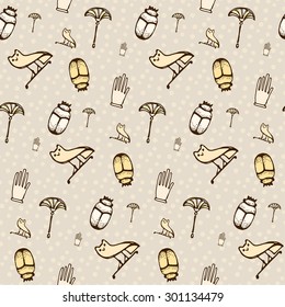 Egyptian seamless pattern, hand drawn beige doodles