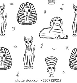 Egyptian seamless pattern with Pharaoh  and Sphinx