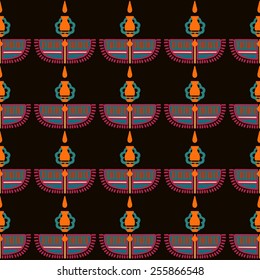 Egyptian seamless pattern with wings. Tribal art repeating background texture. Cloth design. Wallpaper 