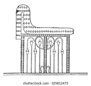 Egyptian seat, vintage engraved illustration. Private life of Ancient Antique family 1881.
