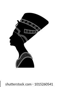 Egyptian silhouette icon. Queen Nefertiti. Vector portrait Profile isolated on white background.