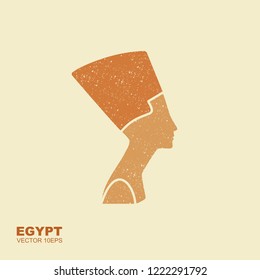 Egyptian silhouette icon. Queen Nefertiti. Vector portrait Profile isolated in flat style with scuffed effect