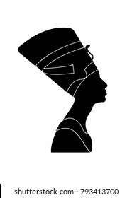 Egyptian silhouette icon. Queen Nefertiti. Vector portrait Profile isolated on white background.