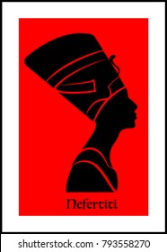 Egyptian silhouette icon. Queen Nefertiti. Vector portrait Profile isolated on red background.