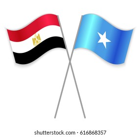 Egyptian and Somali crossed flags. Egypt combined with Somalia isolated on white. Language learning, international business or travel concept.