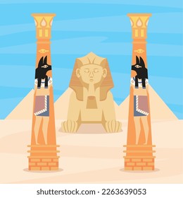 egyptian sphinx with columns scene