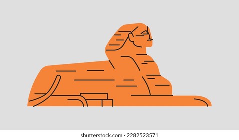 Egyptian sphinx concept. Large ancient orange statue, Egyptian traditions and culture, architecture. Wonder of world, monumet from stone with tomb. Cartoon flat vector illustration