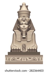 Egyptian sphinx front view on a white background