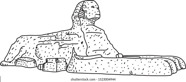 Egyptian sphinx at Giza vector illustration sketch doodle hand drawn with black lines isolated on white background