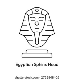 Egyptian Sphinx Head Outline Icon – Ancient Pharaoh Sculpture Line Vector