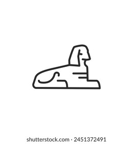 Egyptian sphinx icon. The minimalist design iconically represents the ancient Sphinx, a symbol of mystery and historical significance in Egyptology, associated with travel and cultural heritage