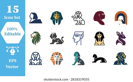 Egyptian sphinx icon set featuring ancient mythological creature designs