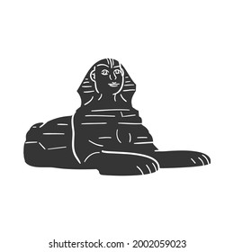 Egyptian Sphinx Icon Silhouette Illustration. Ancient Construction Vector Graphic Pictogram Symbol Clip Art. Doodle Sketch Black Sign.