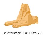 Egyptian Sphinx Isolated on White Background, Ancient Egypt Landmark, Statue in Giza Desert, Stone Monument, Tomb, Historical Sight, Travel Destination. Cartoon Vector Illustration, Icon, Emblem