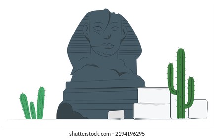 Egyptian Sphinx Isolated on White Background, Ancient Egypt Landmark, Statue in Giza Desert, Stone Monument, Tomb, Historical Sight, Travel Destination. Cartoon Vector Illustration, Icon.