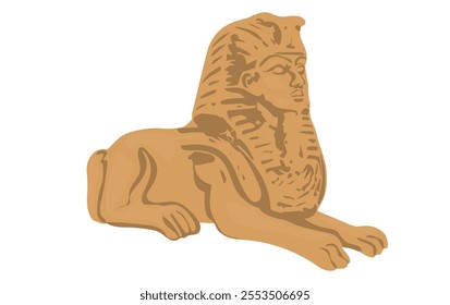 Egyptian Sphinx Isolated on White Background, Ancient Egypt Landmark, Statue in Giza Desert, Stone Monument, Tomb, Historical Sight, Travel Destination. Cartoon Vector Illustration, Icon, Emblem.