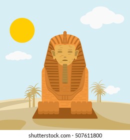 Egyptian Sphinx on Desert | Editable flat cartoon style vector as Scenery Background of Children Book Illustration or Culture and History Related Design Project