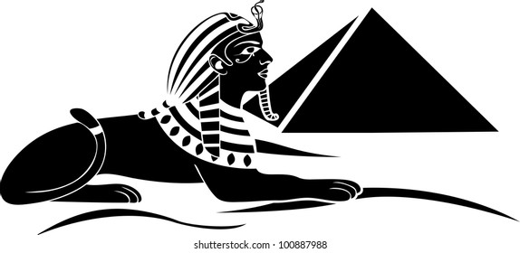 egyptian sphinx with pyramid black stencil