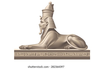 Egyptian Sphinx side view on a white background