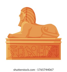 Egyptian Sphinx Statue, Side View, Symbol of Egypt Flat Style Vector Illustration on White Background