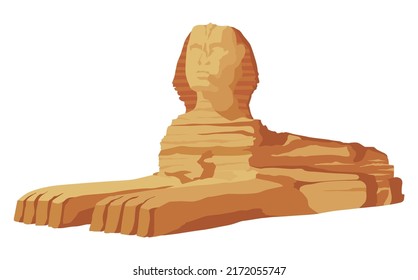 Egyptian Sphinx statue, symbol of ancient Egypt. Historic sight showplace attraction. Famous historical landmark place in Giza. Ancien architecture in sand dunes