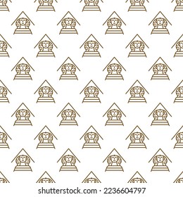 Egyptian Sphinx vector geometric concept minimal seamless pattern in thin line style