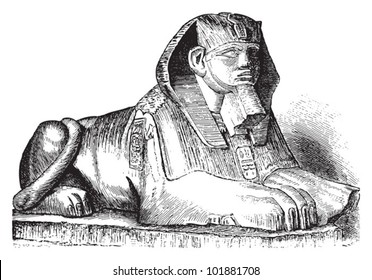 Egyptian sphinx / vintage illustration from Brockhaus Konversations-Lexikon 1908