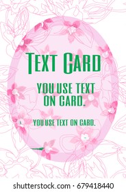 Egyptian star cluster flower card design. Green text in pink flower oval on flower line background is vector.