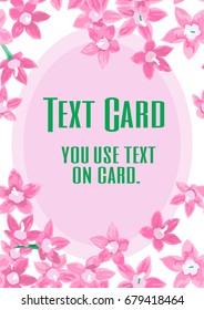 Egyptian star cluster flower card design. Green text in pink oval on flower background is vector.