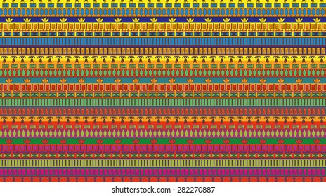Egyptian stripes with tradition nation elements. Horizontal ornament. Vector