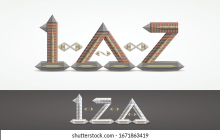 Egyptian style letter from A to Z with number 1