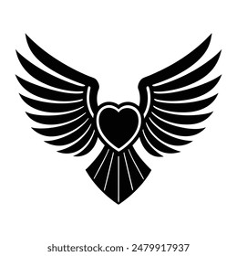 Egyptian Style Line Art with Heart Wing Shape Ornaments