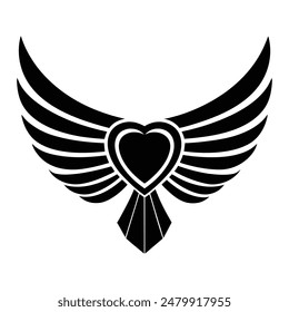 Egyptian Style Line Art with Heart Wing Shape Ornaments