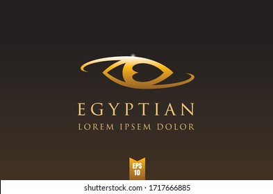 An Egyptian style logo featuring the letter 'e' in the pupil of the eye on a black background