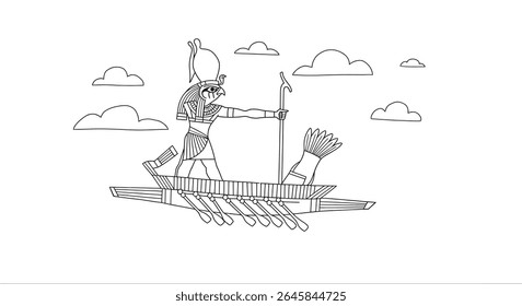 Egípcio Sol Deus Ra Colorir Folha Solar Barque Céu Vela Divindade Criador Antigo Deus Mitologia Contorno Arte