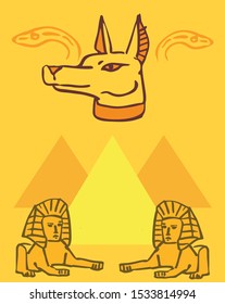 Egyptian symbol and icon on yellow background.