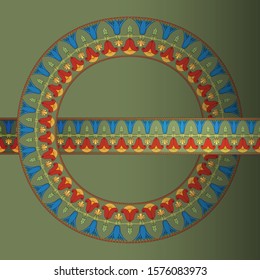 egyptian symbol ornamental 
composition color green blue architecture