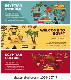 Egyptian symbols and culture promotional internet banners set