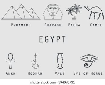 Egyptian symbols, icons set. Vector.